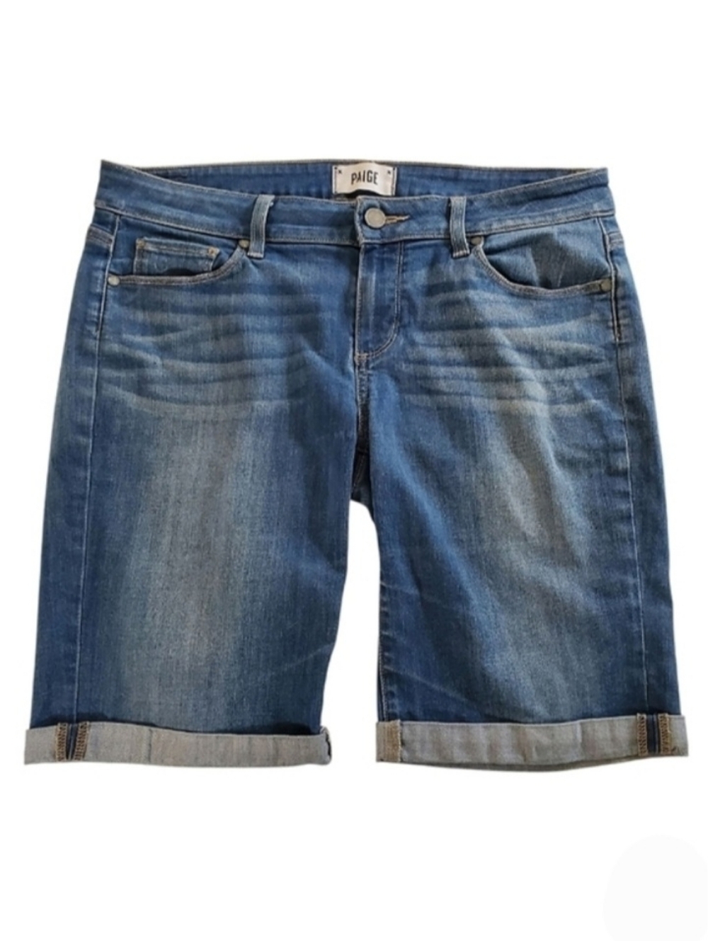 7450 * Paige Jax Knee Cuffed Jean Bermuda Shorts Medium Wash Denim Size 29